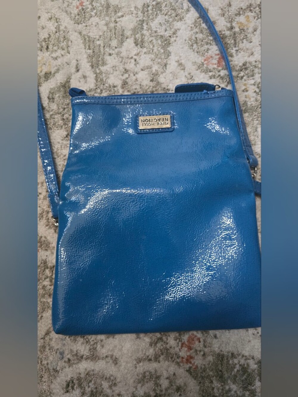 Kenneth Cole Reactio Teal Blue Patent Crossbody Multiple Pockets Bag - Picture 8 of 17